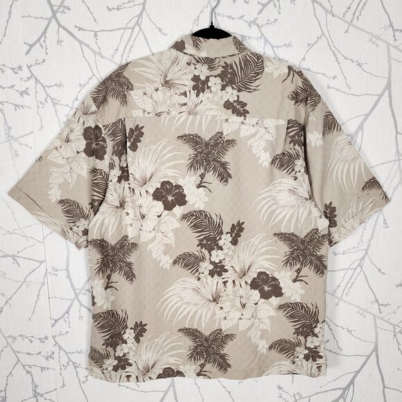 Jamaica Jaxx Beige Tropical Hibiscus Floral 100% Silk Camp Shirt - Picture 2 of 4